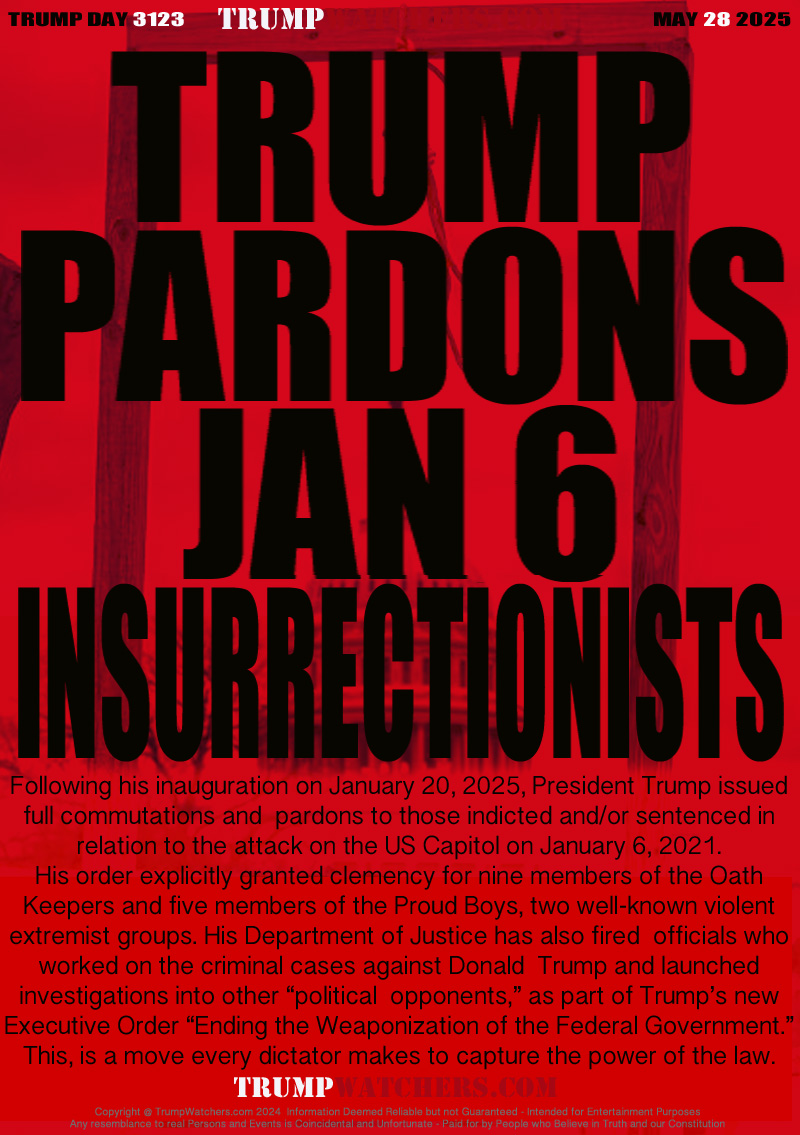 Following his inauguration on January 20, 2025, President Trump issued
full commutations and  pardons to those indicted and/or sentenced in
relation to the attack on the US Capitol on January 6, 2021.
His order explicitly granted clemency for nine members of the Oath
Keepers and five members of the Proud Boys, two well-known violent
extremist groups. His Department of Justice has also fired  officials who
worked on the criminal cases against Donald  Trump and launched
investigations into other “political  opponents,” as part of Trump’s new
Executive Order “Ending the Weaponization of the Federal Government.”
This, is a move every dictator makes to capture the power of the law.